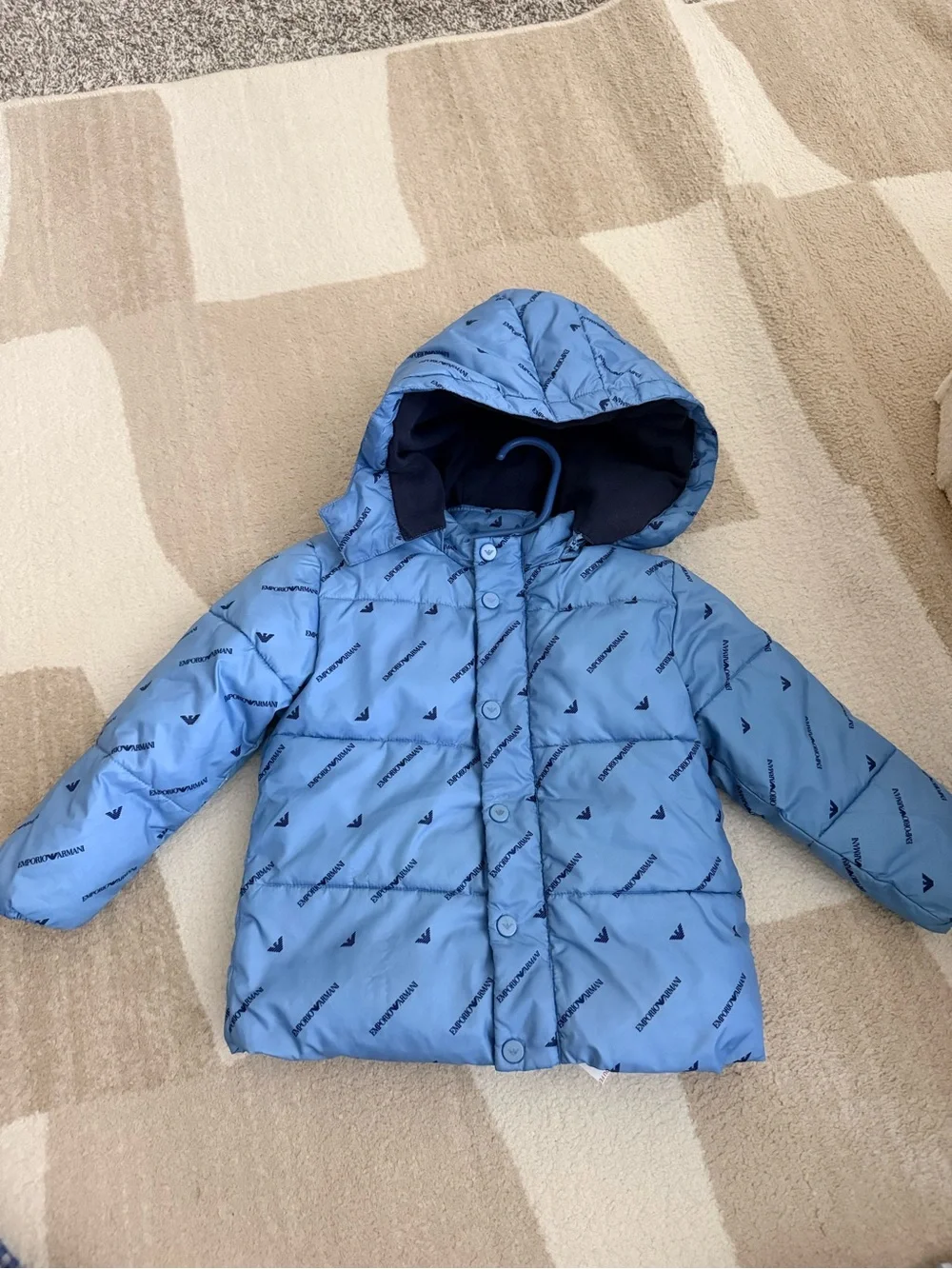 Emporio Armani Light Blue Puffer Jacket with Hood